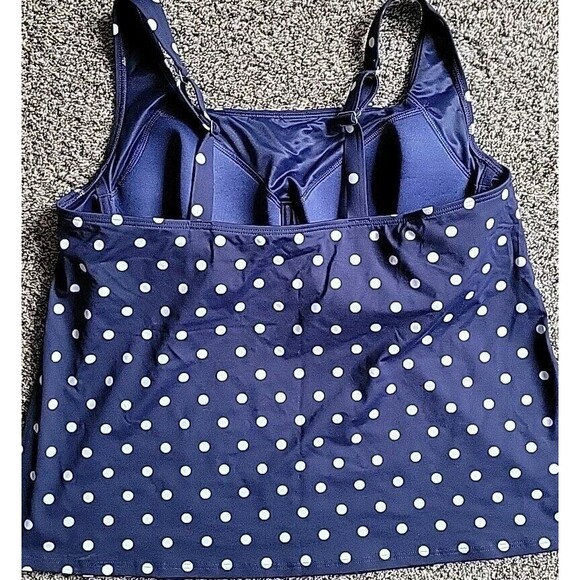 Lands' End Swim Top Navy 18W Square Neck Tankini Polka Dot 1X Underwire S490 - Picture 3 of 13